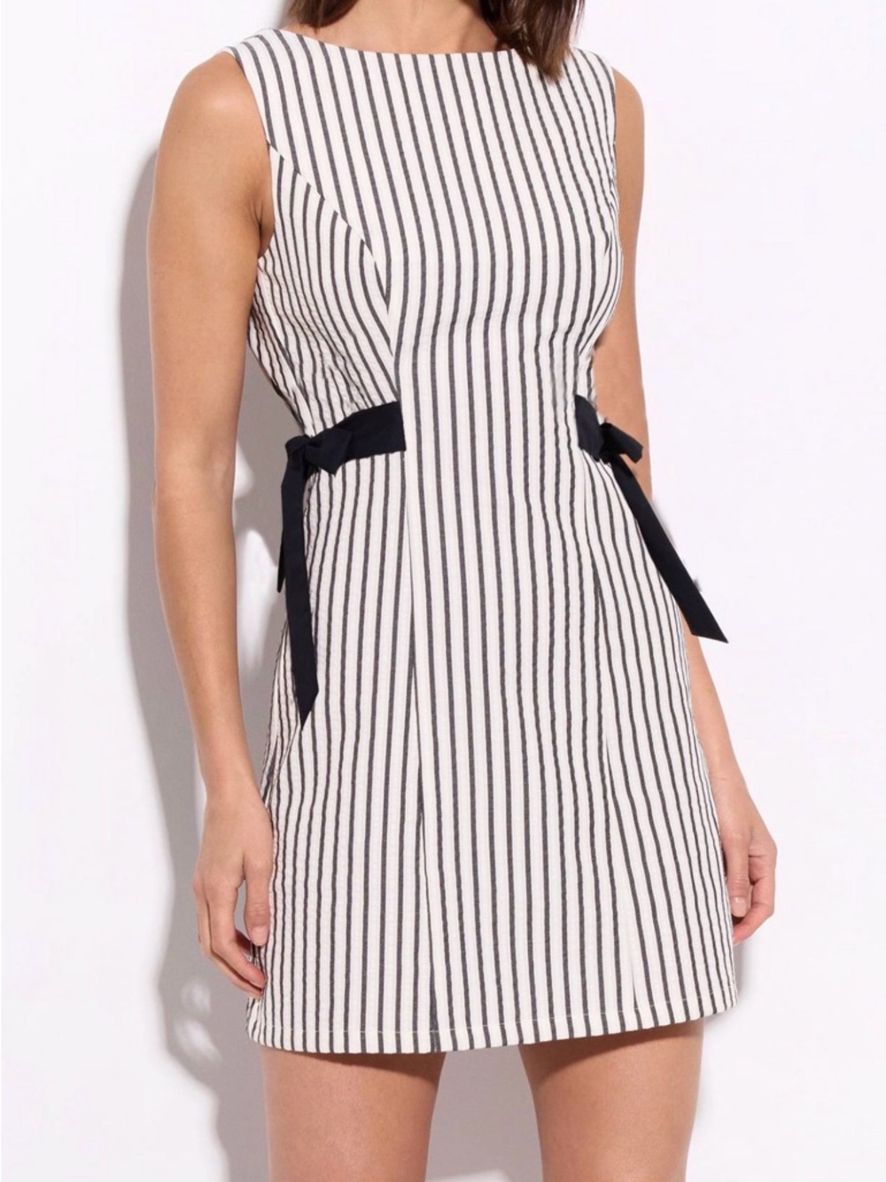 wild fable Black and White Vertical Stripe Mini Dress with Side Ties - Picture 6 of 6